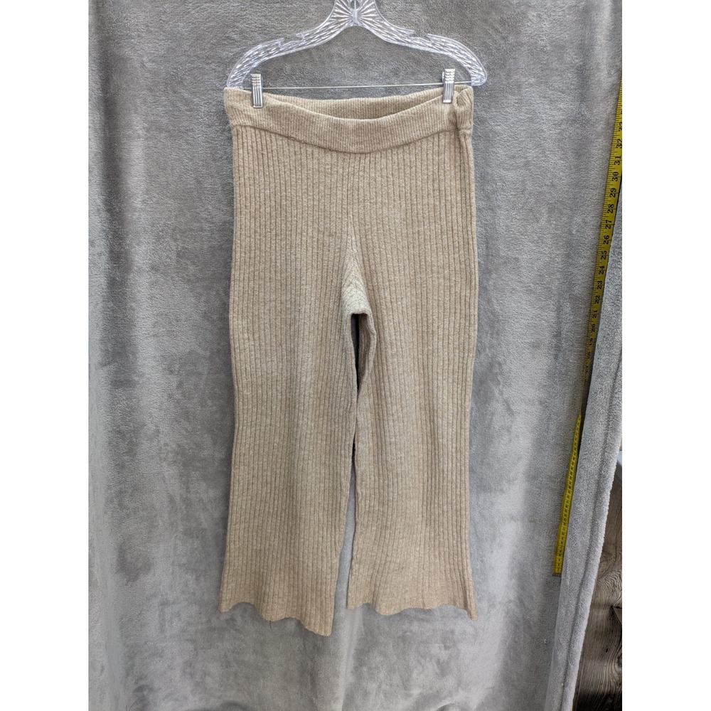 Winter Pants Women's Large Heavyweight Ribbed Knit Wide Leg Crop‎ Casual Cozy